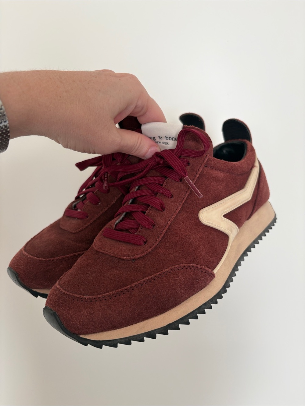 rag & bone Burgundy Suede Runner Sneakers with Cream Accent